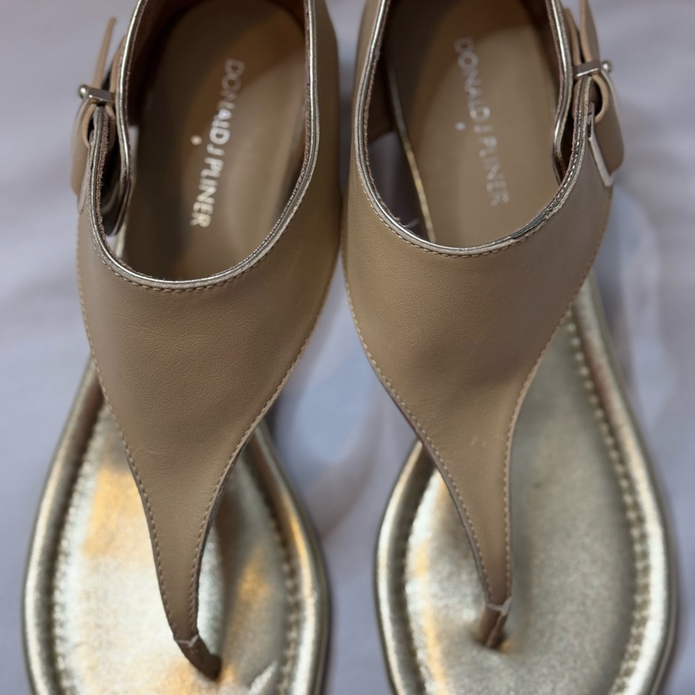 Donald J. Pliner Taupe and Gold Sandals